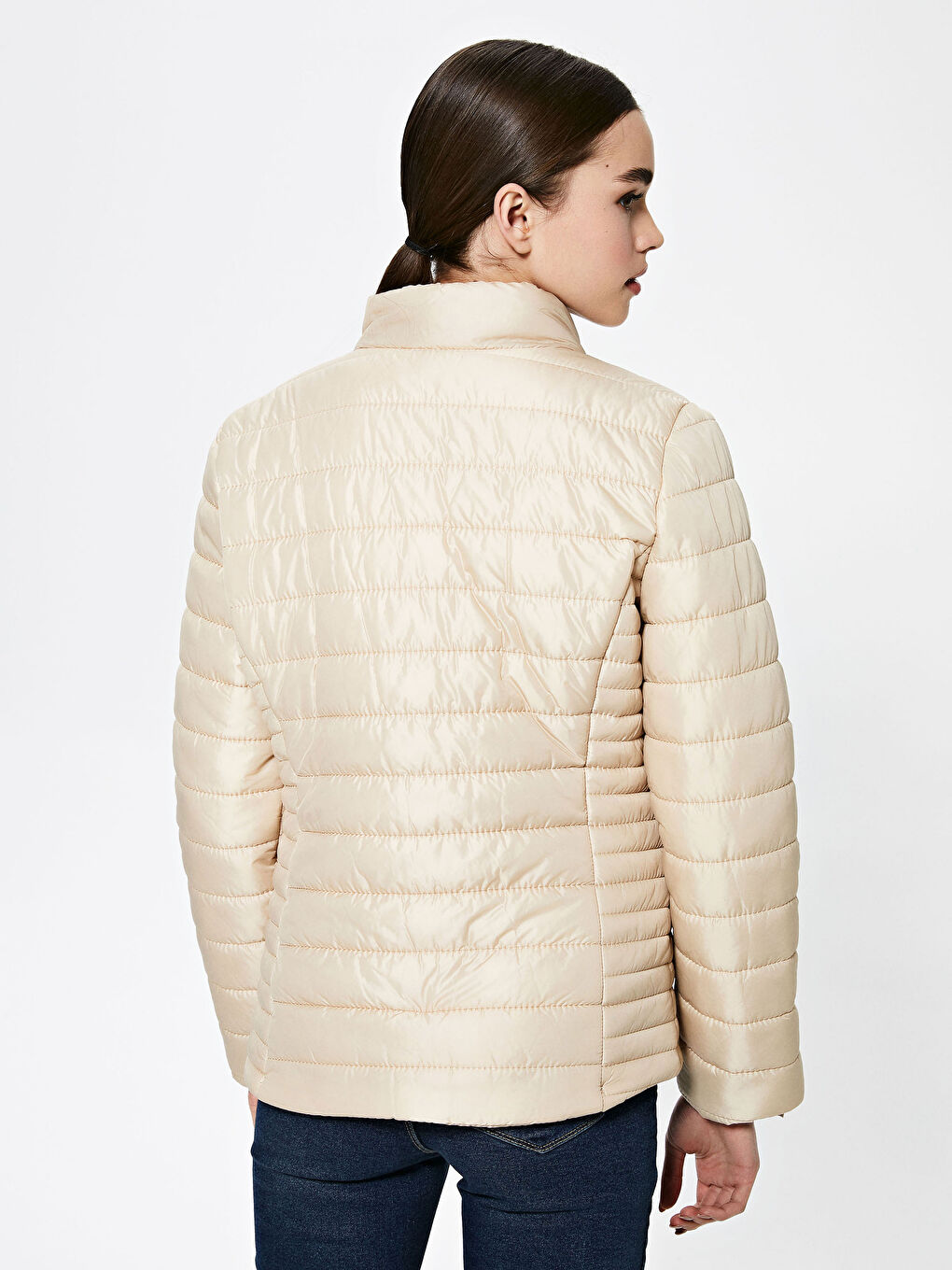 Geacă de Puf pentru Femei cu Guler Tip Pâlnie, Fermoar, Mânecă Lungă-4