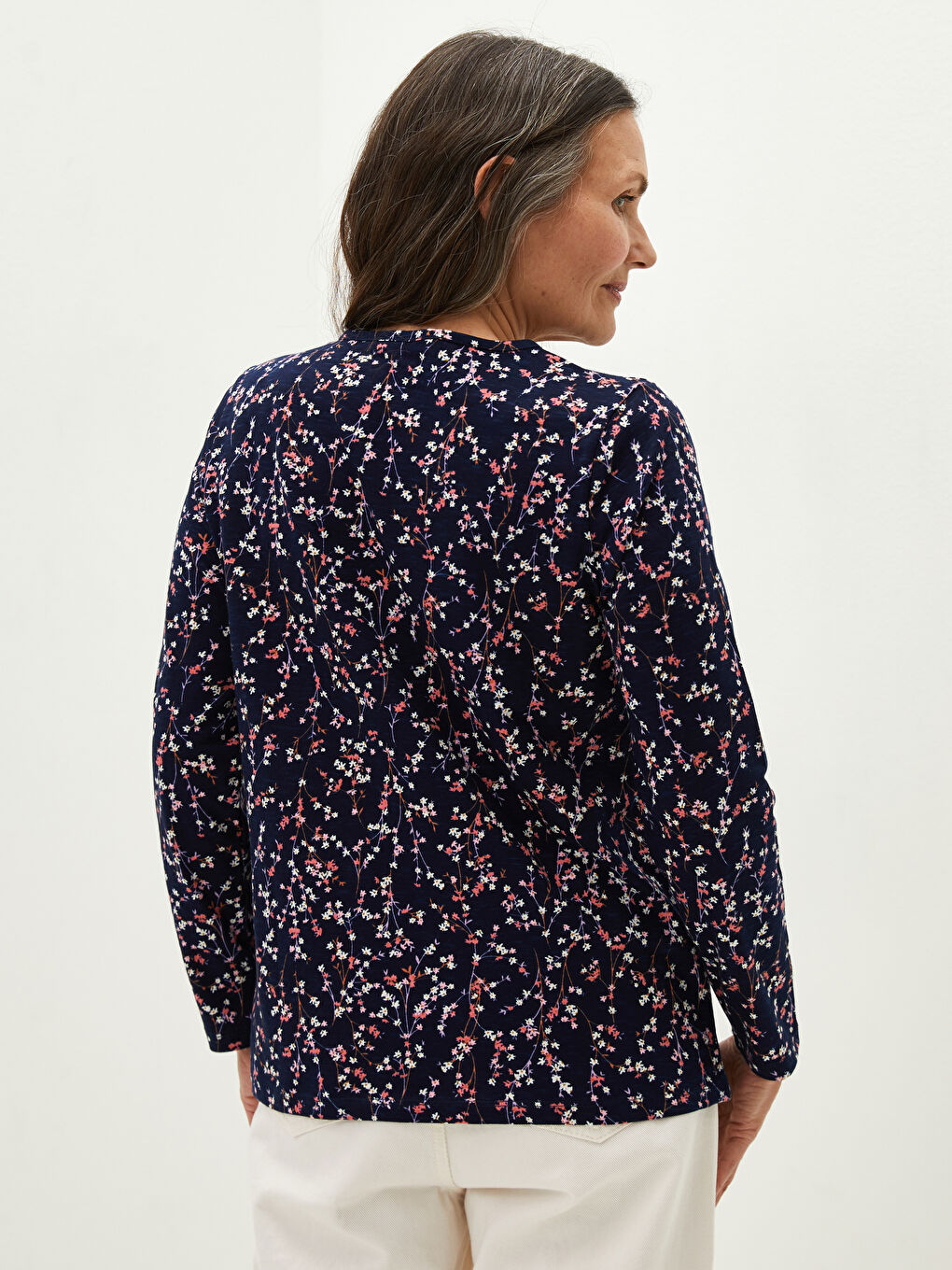 Crew Neck Floral Print Long Sleeve Women's T-Shirt -S1CP11Z8-F9C