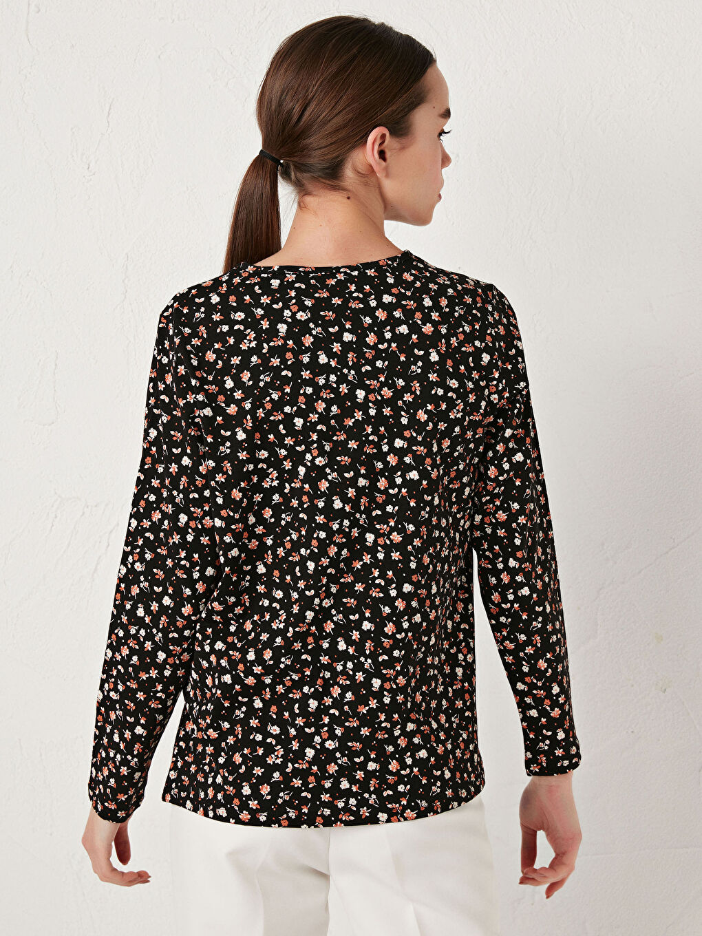 Crew Neck Floral Print Long Sleeve Women's T-Shirt-8