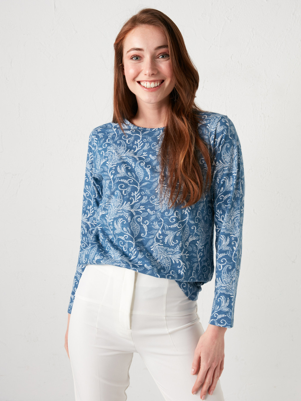 Crew Neck Printed Long Sleeve Women's T-shirt-1