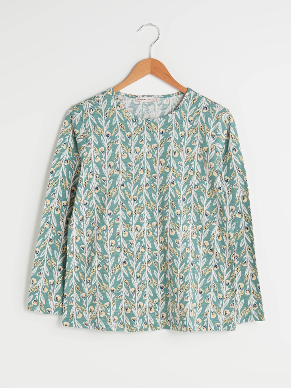 Crew Neck Floral Print Long Sleeve Women's T-shirt-5