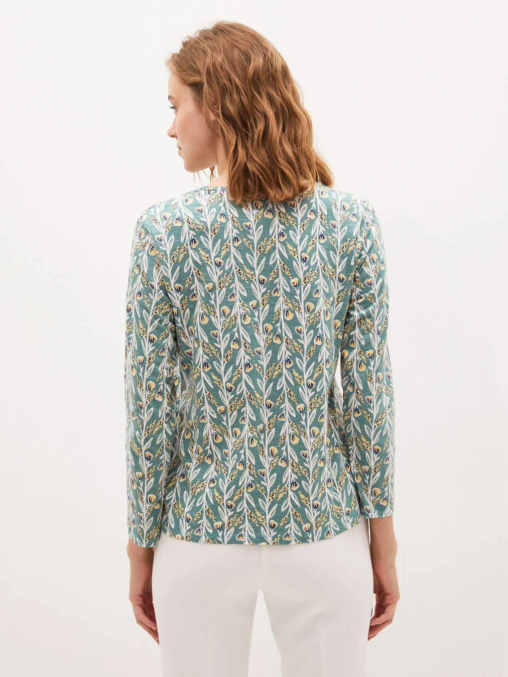 Crew Neck Floral Print Long Sleeve Women's T-shirt-3
