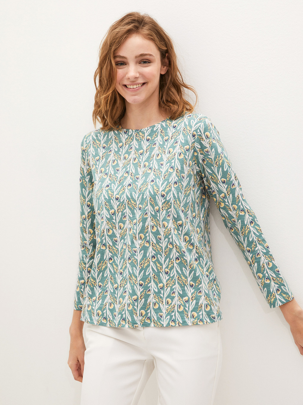 Crew Neck Floral Print Long Sleeve Women's T-shirt