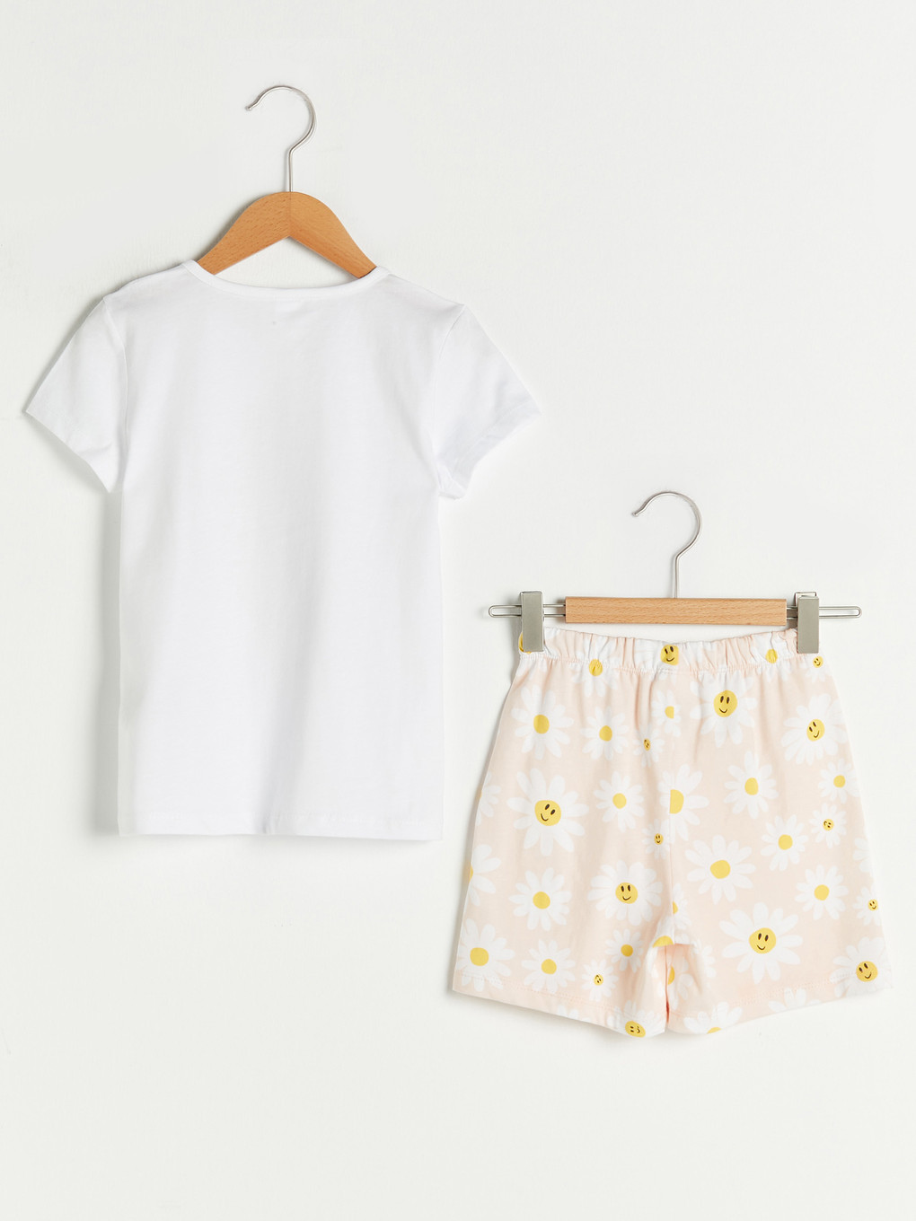 Beyaz Bisiklet Yaka Baskılı Kısa Kollu Kız Çocuk Pijama Takımı-1