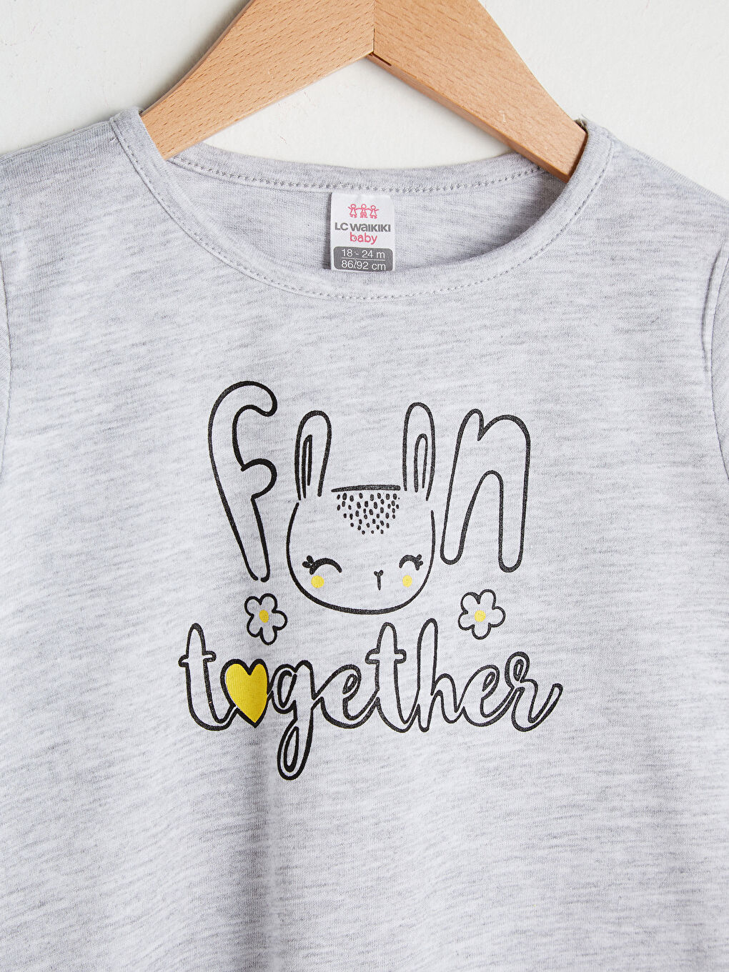 Gri Bisiklet Yaka Kısa Kollu Baskılı Kız Bebek Tişört ve Uzun Tayt 2'li Takım-2