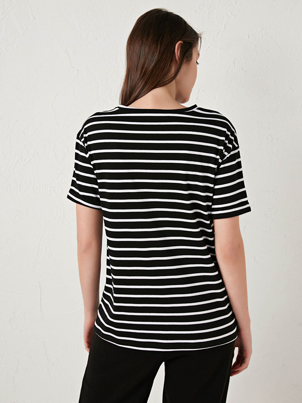 Crew Neck Striped Short Sleeve Cotton Maternity T-Shirt-4