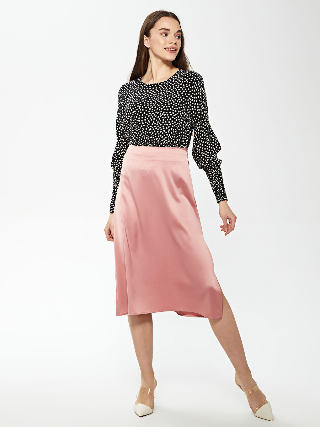 Fustă din Satin cu Croială Dreaptă-1