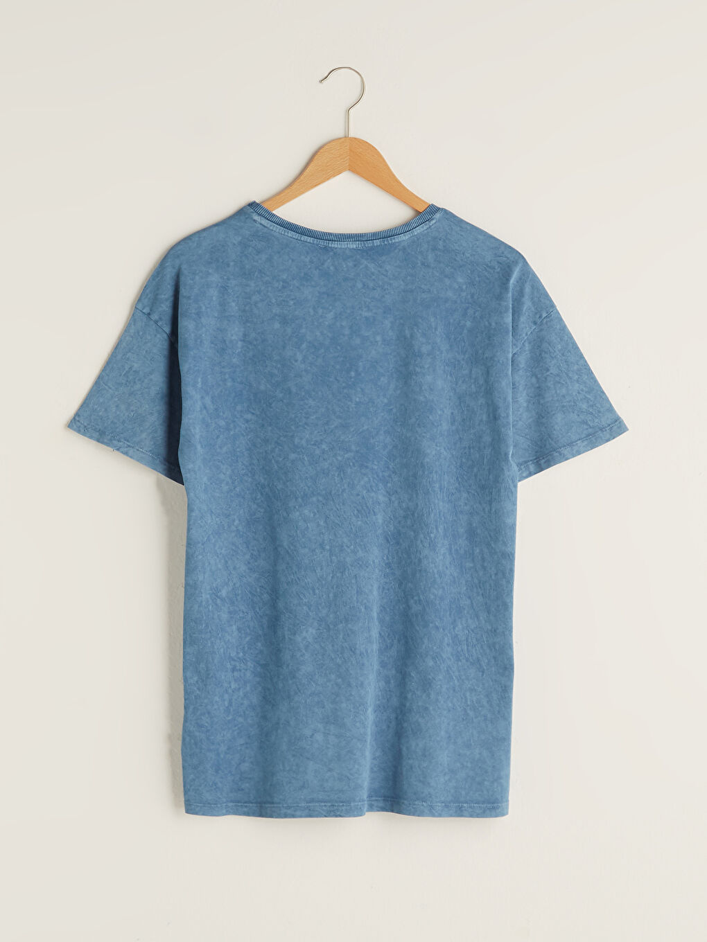 Mavi Bisiklet Yaka Düz Kısa Kollu Pamuklu Hamile Tişört-1