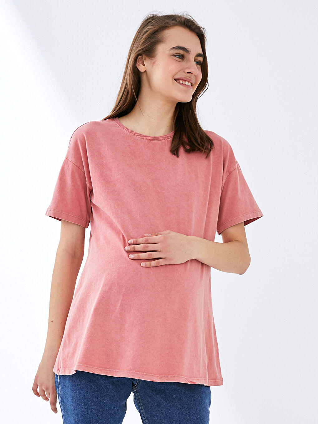 تي شيرت حوامل قطن كم قصير ياقة دائرية قصة عادية