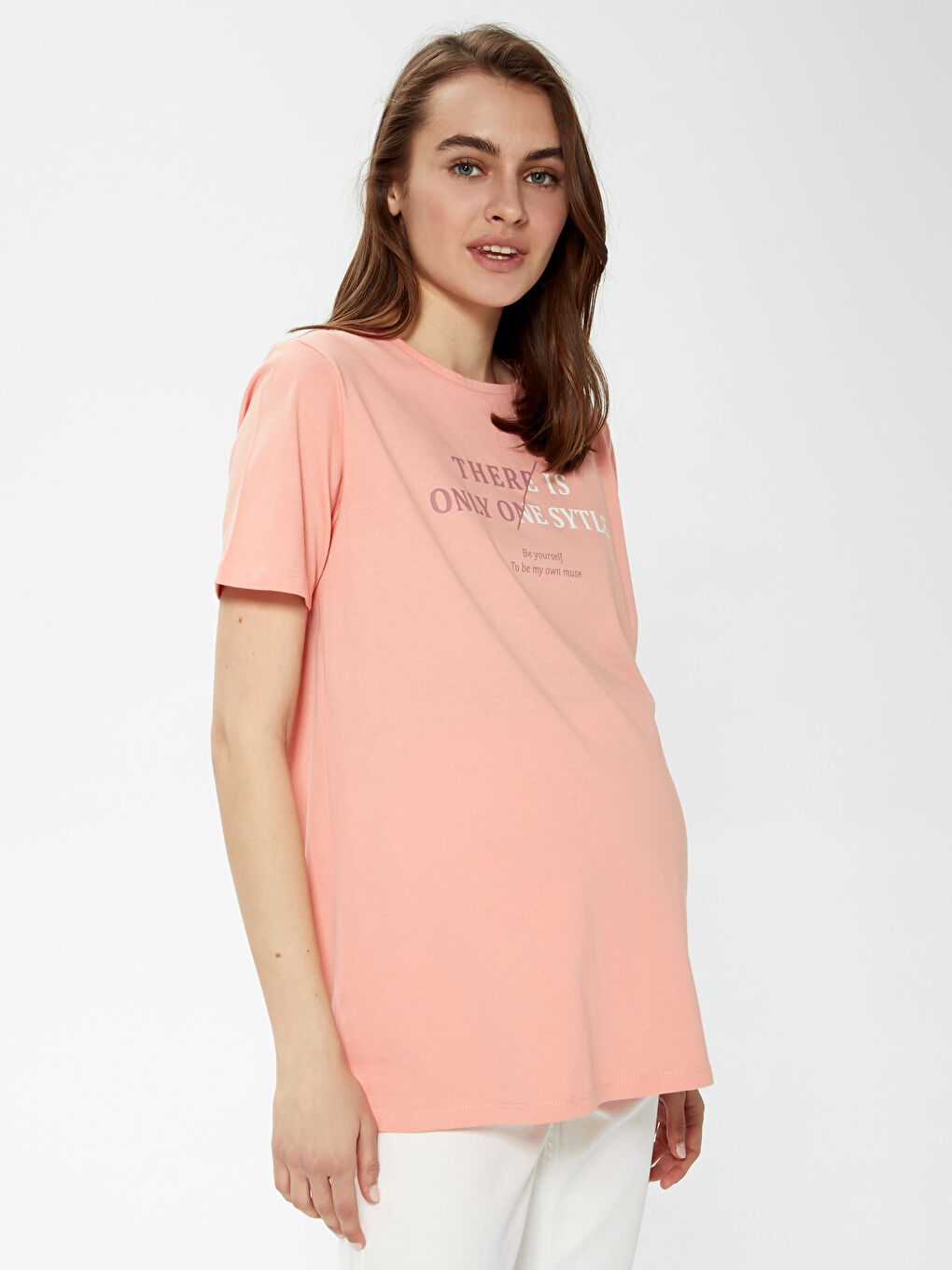 Crew Neck Printed Short Sleeve Cotton Maternity T-shirt