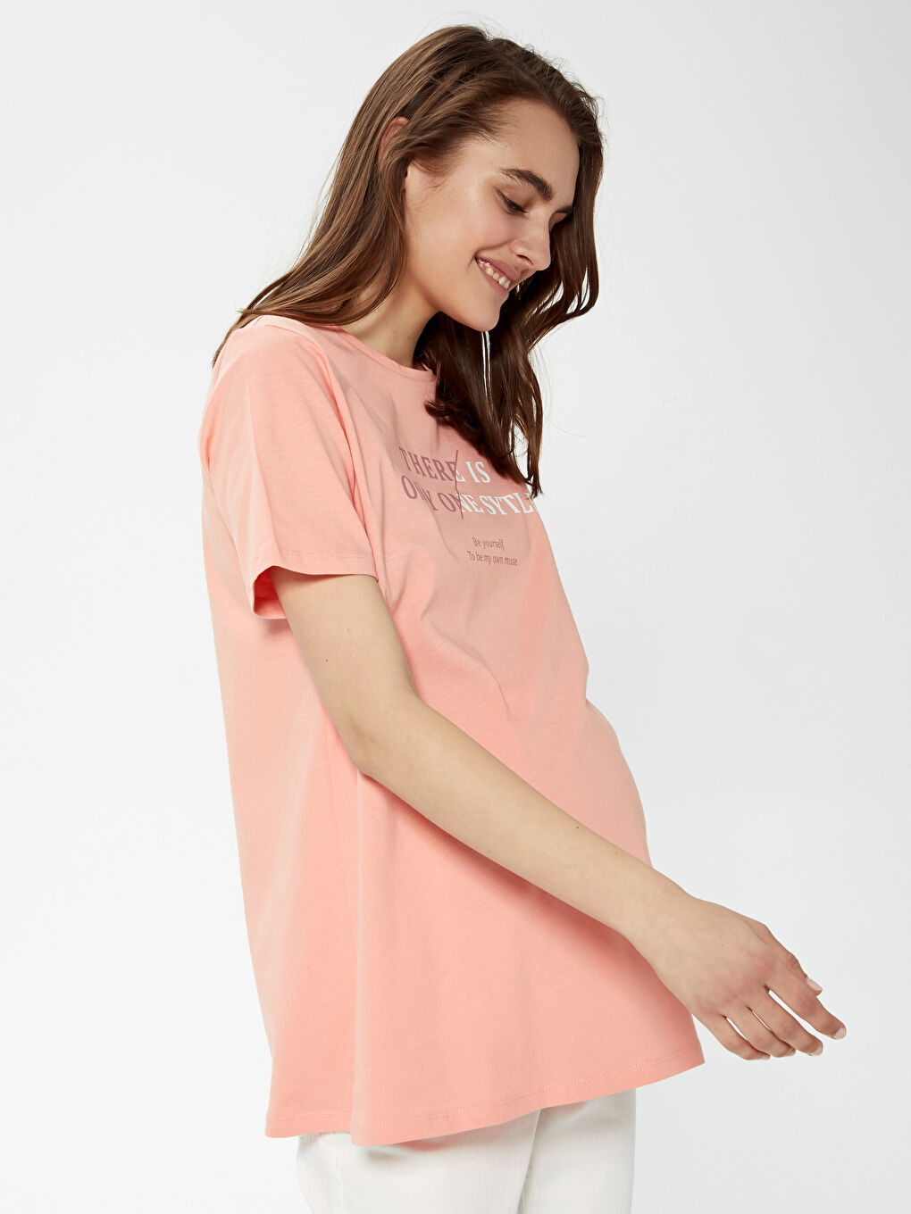Crew Neck Printed Short Sleeve Cotton Maternity T-shirt-1