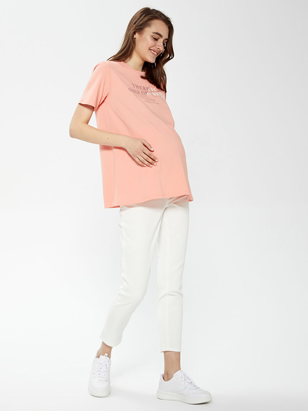 Crew Neck Printed Short Sleeve Cotton Maternity T-shirt-2