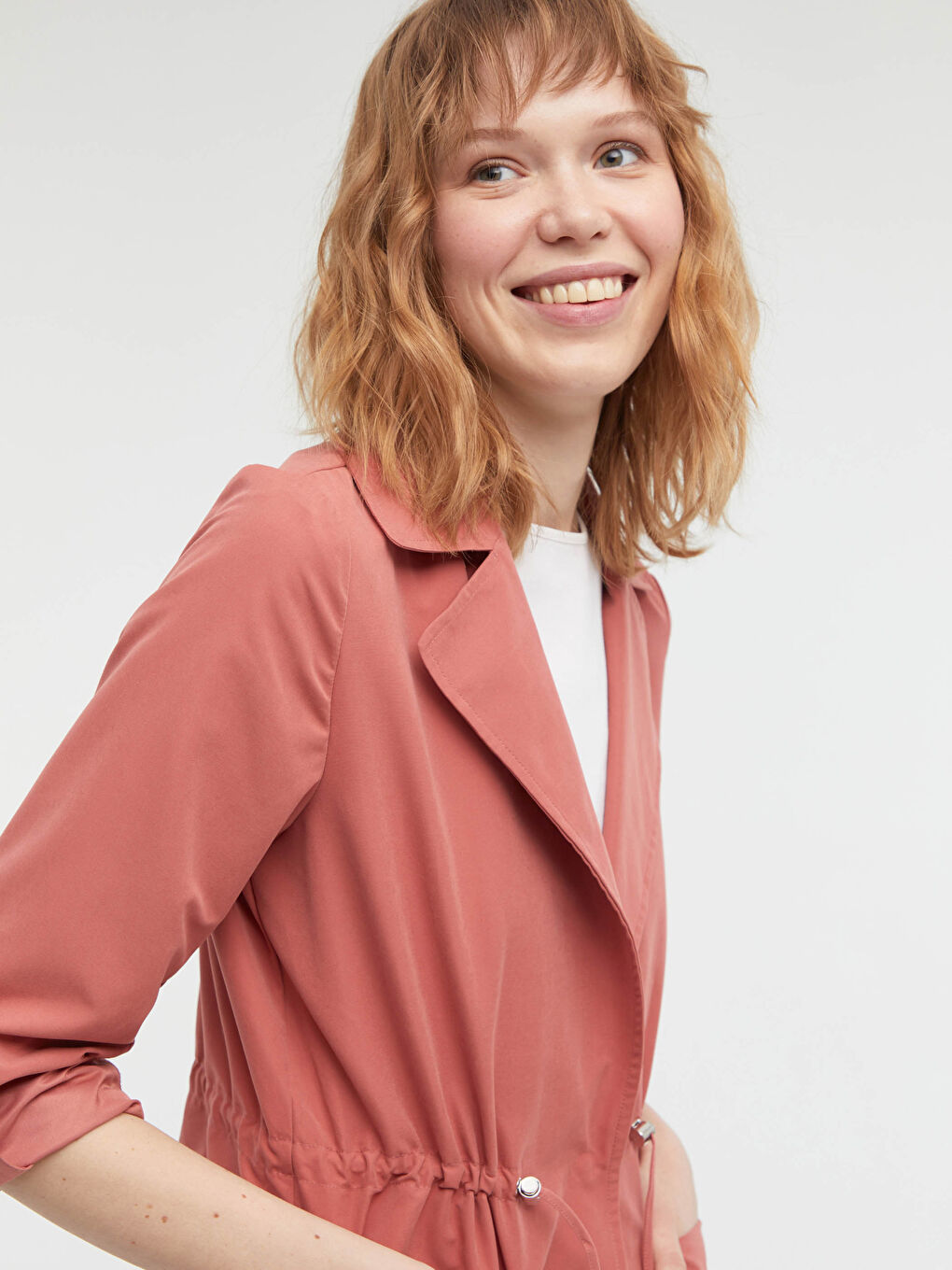 Pembe Beli Bağlama Detaylı Trençkot-2