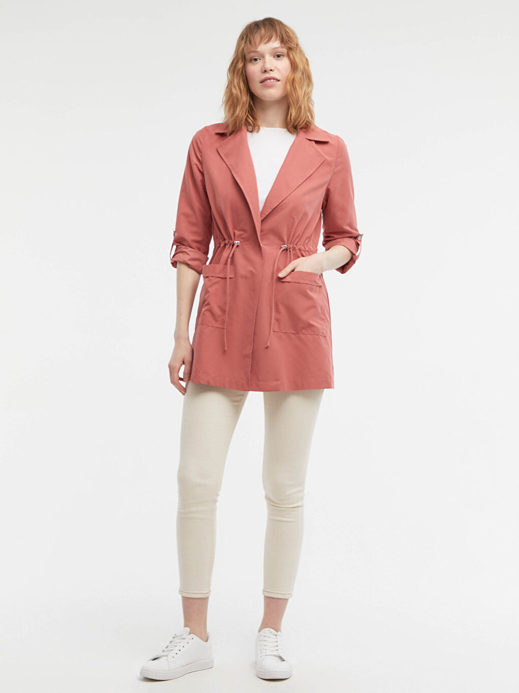 Pembe Beli Bağlama Detaylı Trençkot