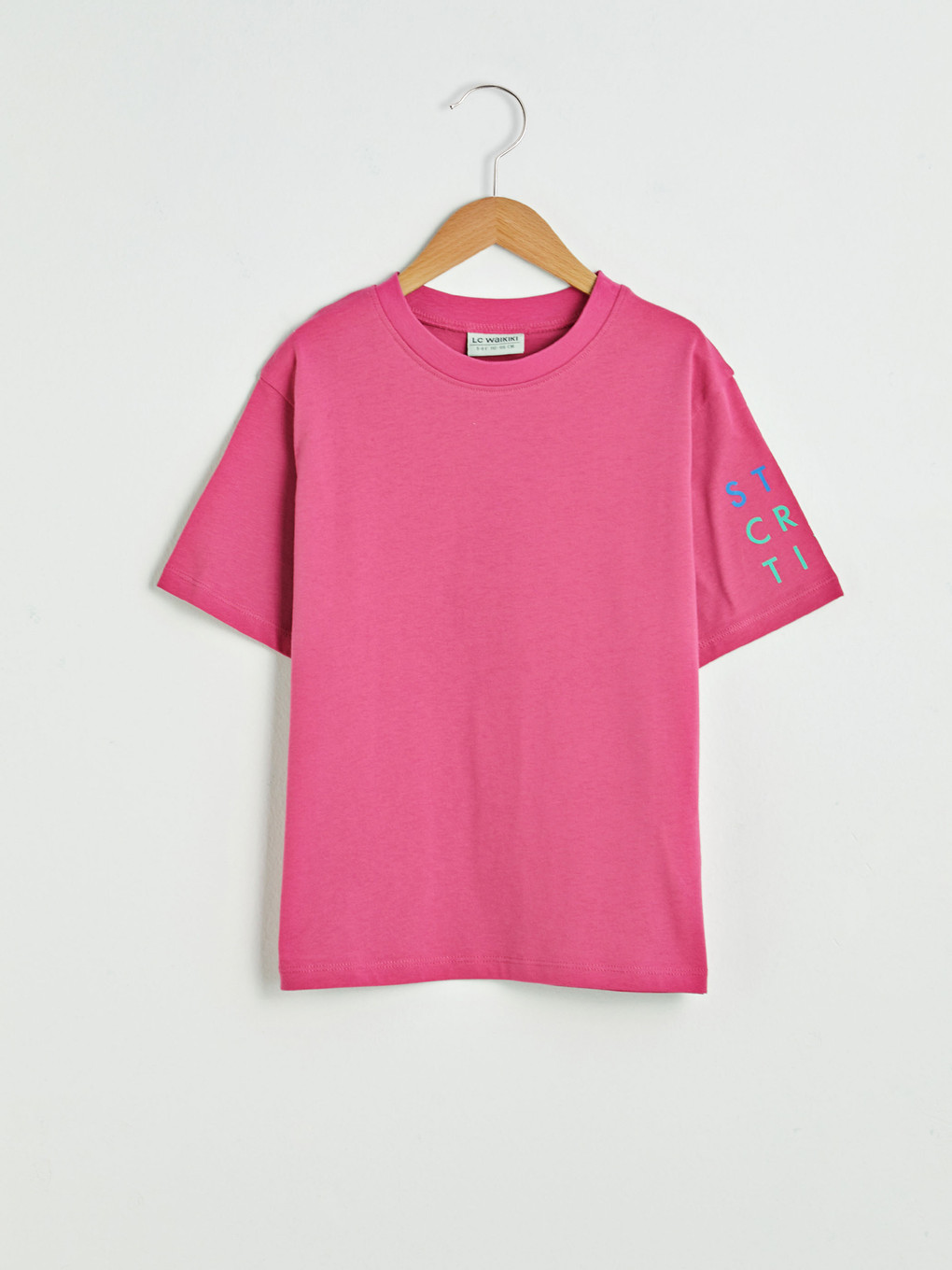 Pembe Bisiklet Yaka Basic Kısa Kollu Kız Çocuk Tişört
