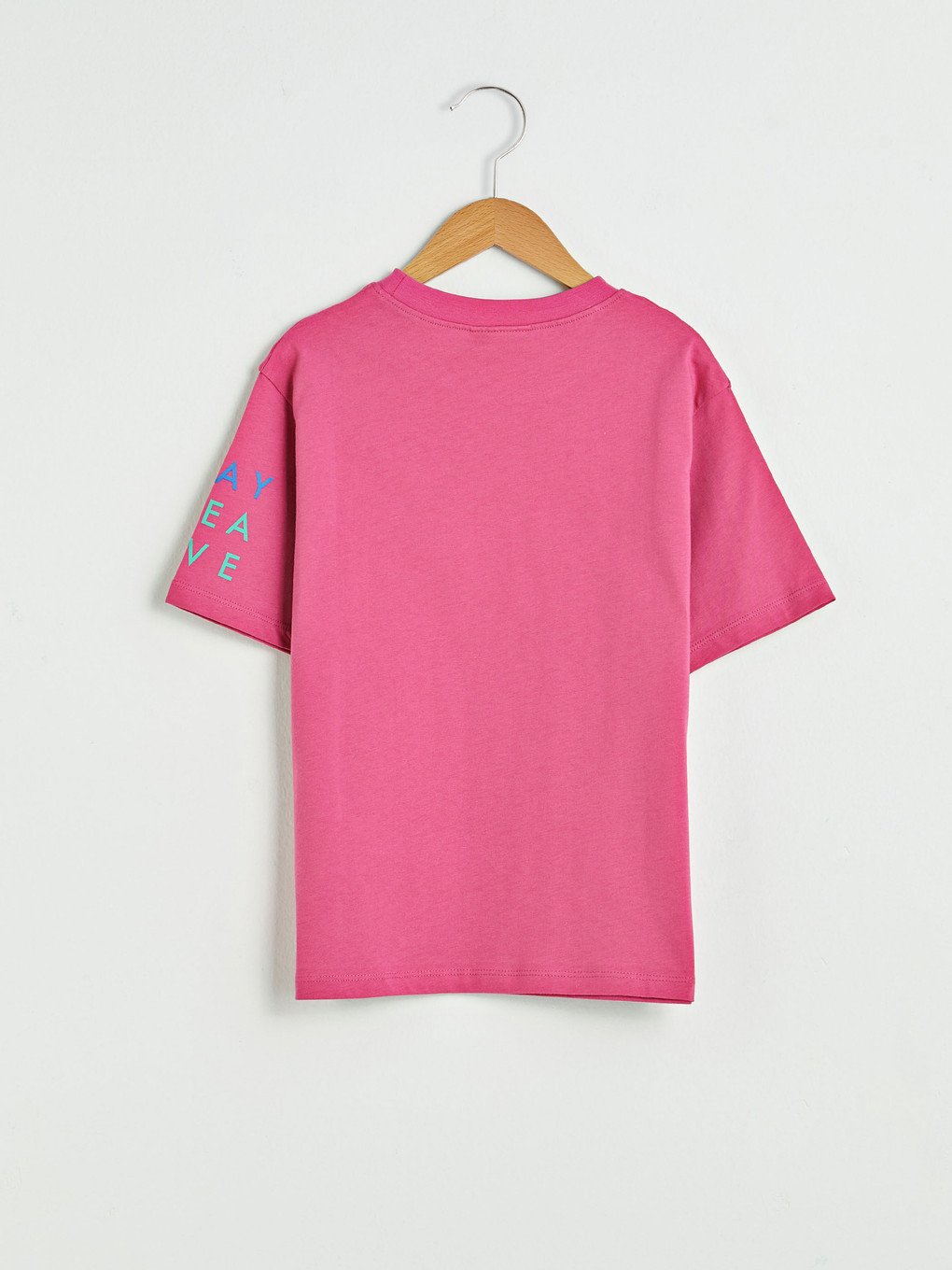 Pembe Bisiklet Yaka Basic Kısa Kollu Kız Çocuk Tişört-1