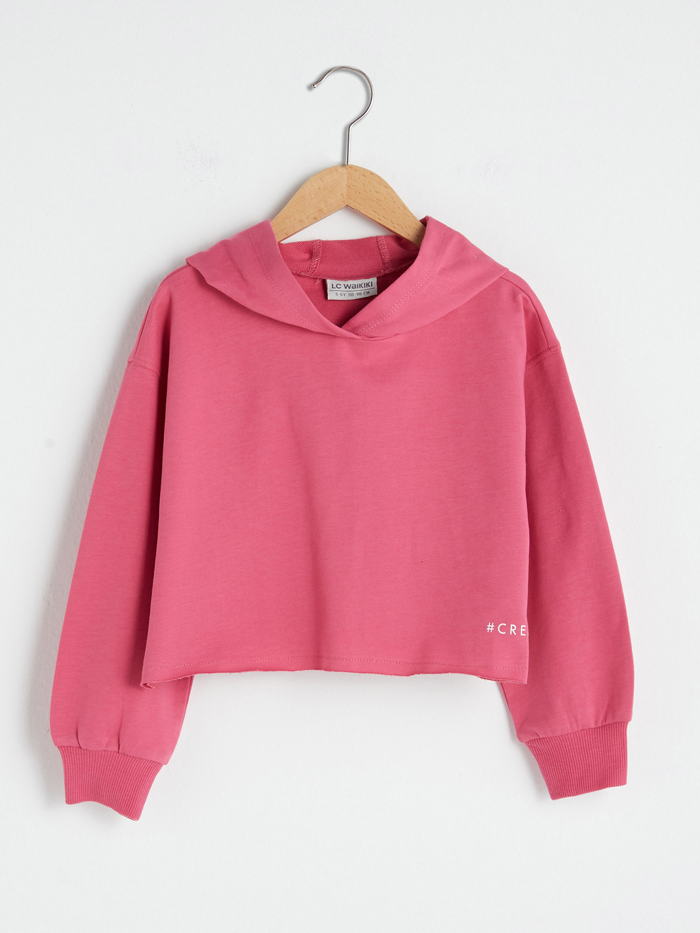 Pembe Kapüşonlu Basic Uzun Kollu Kız Çocuk Sweatshirt