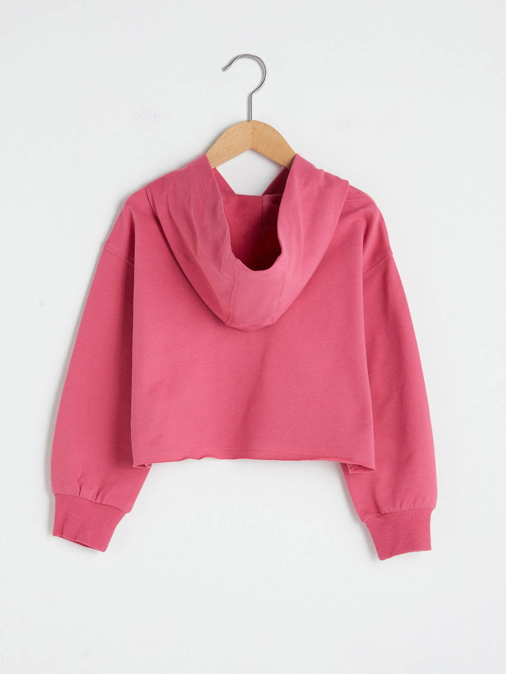 Pembe Kapüşonlu Basic Uzun Kollu Kız Çocuk Sweatshirt-1
