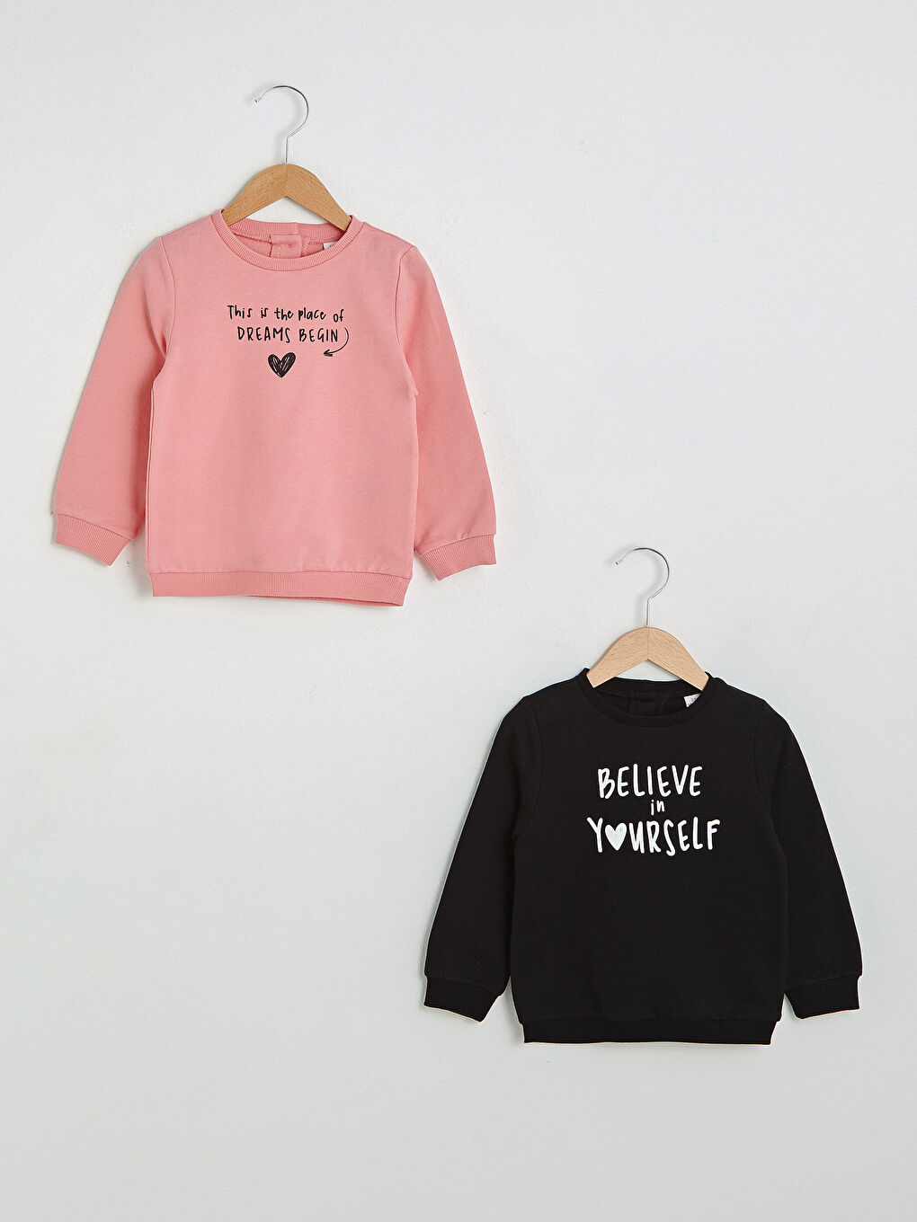 Pembe Bisiklet Yaka Uzun Kollu Baskılı Kız Bebek Sweatshirt 2'li