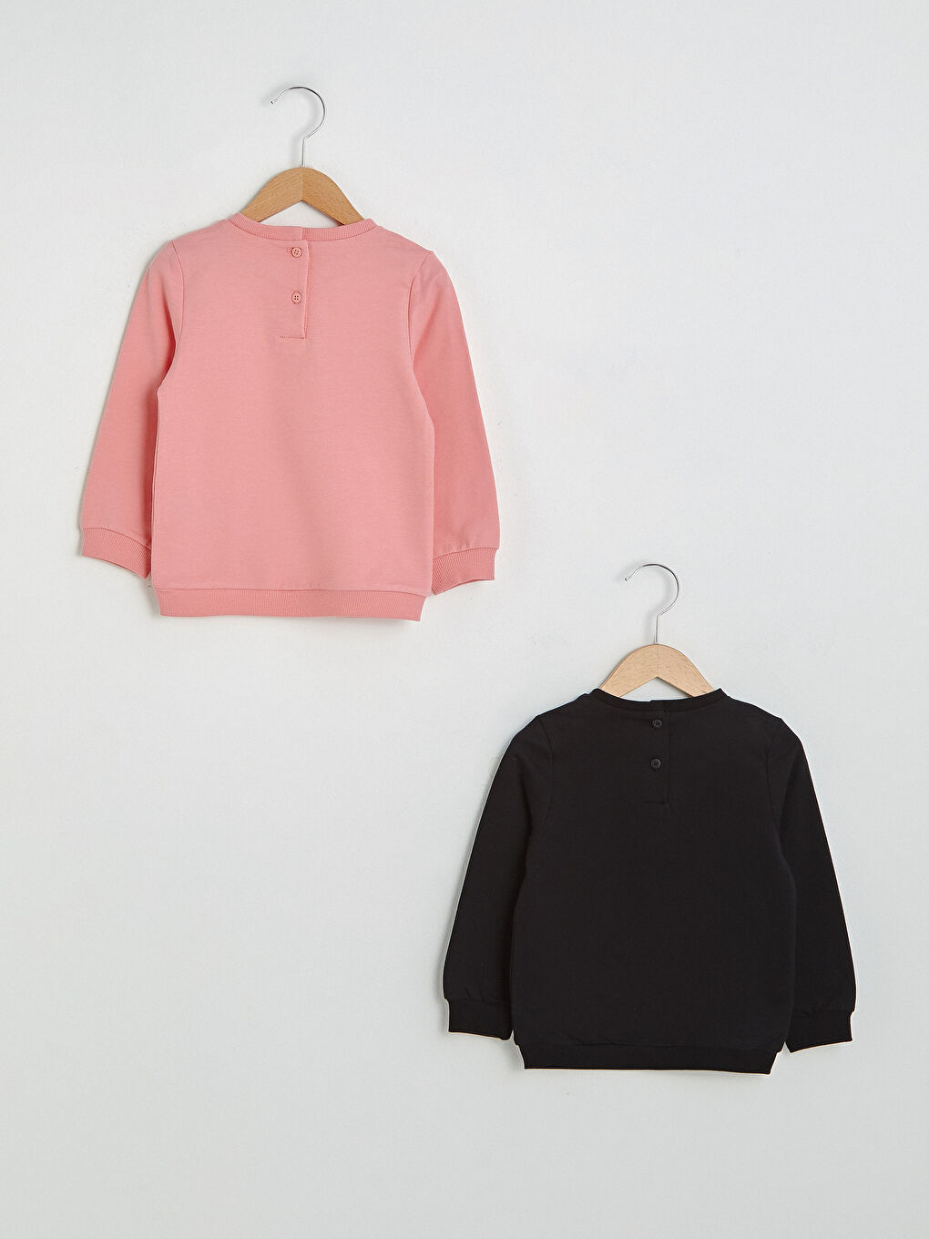 Pembe Bisiklet Yaka Uzun Kollu Baskılı Kız Bebek Sweatshirt 2'li-1