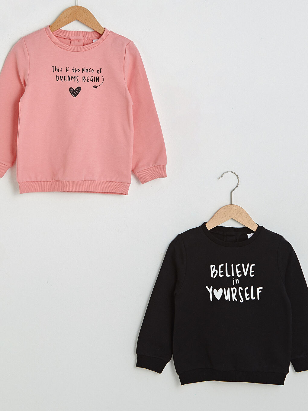 Pembe Bisiklet Yaka Uzun Kollu Baskılı Kız Bebek Sweatshirt 2'li-2