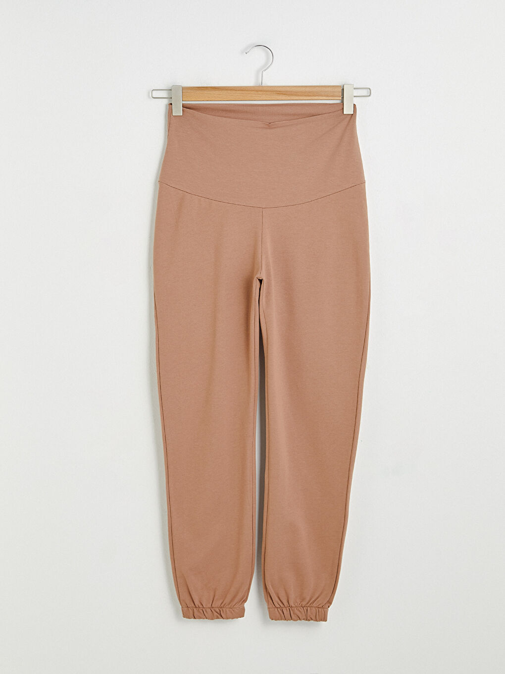 Kahverengi Karın Panelli Düz Hamile Jogger Eşofman Altı-4