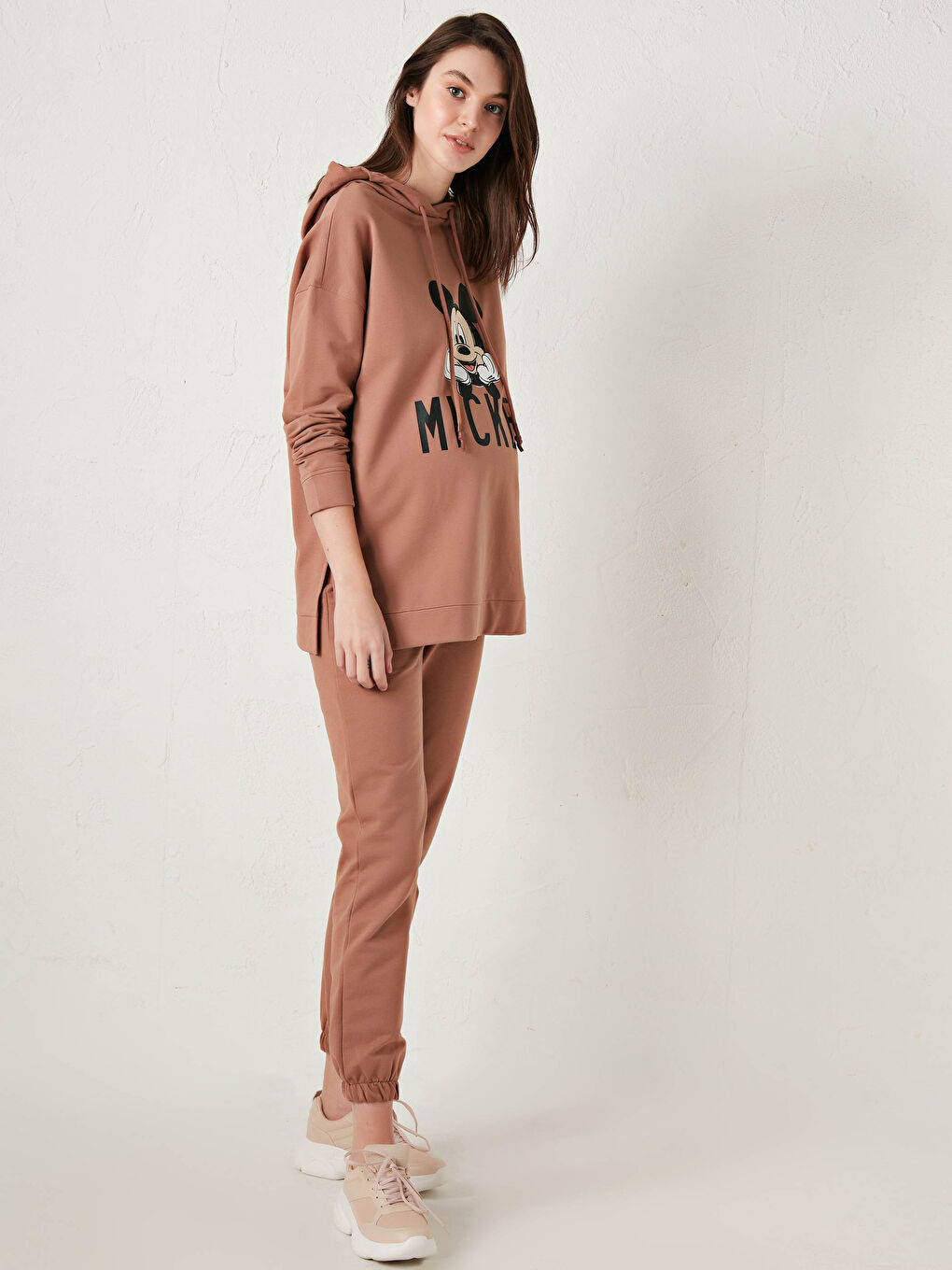 Kahverengi Karın Panelli Düz Hamile Jogger Eşofman Altı