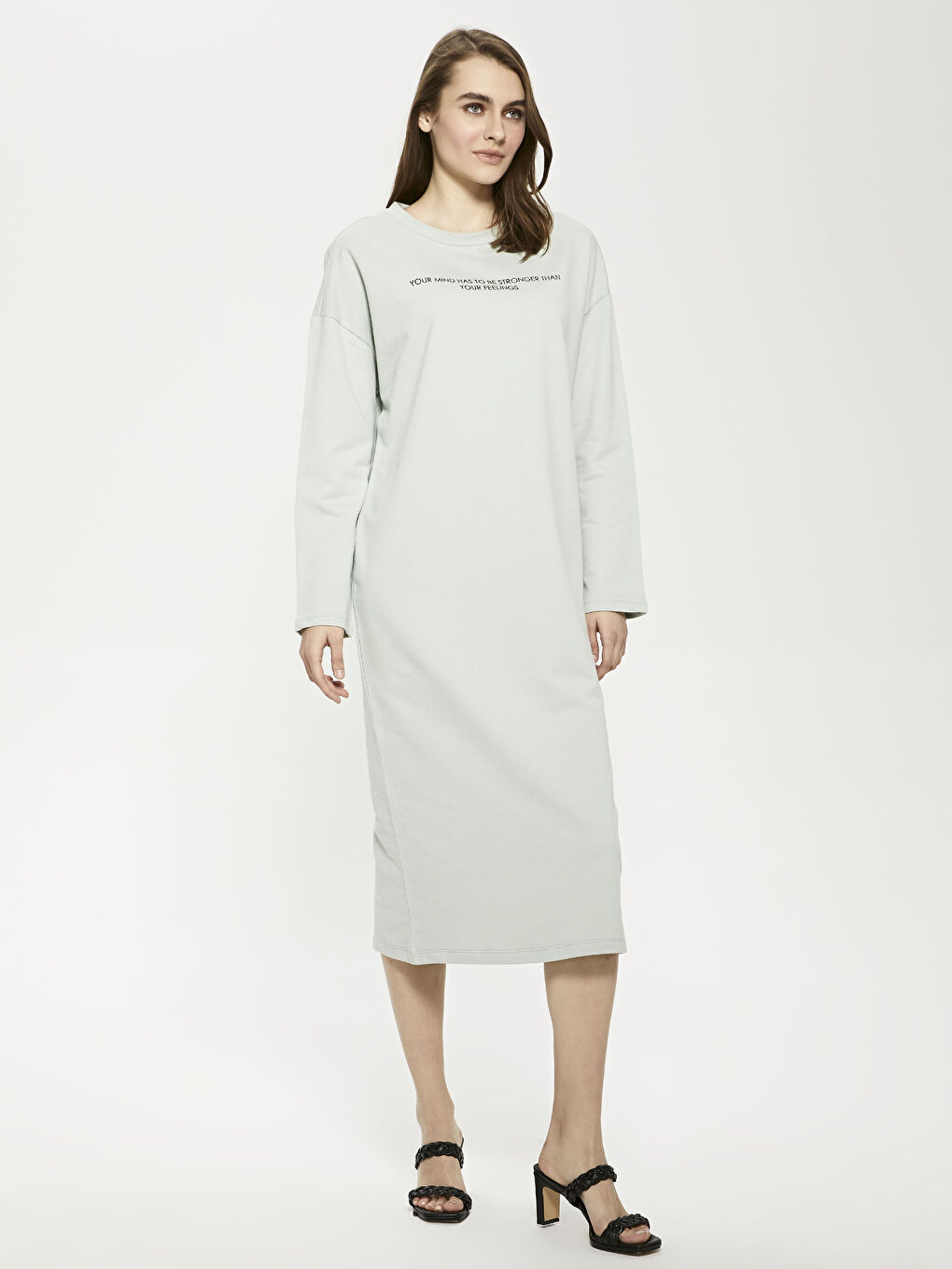 Robe pour Femmes à Col Rond Imprimée à Manches Longues