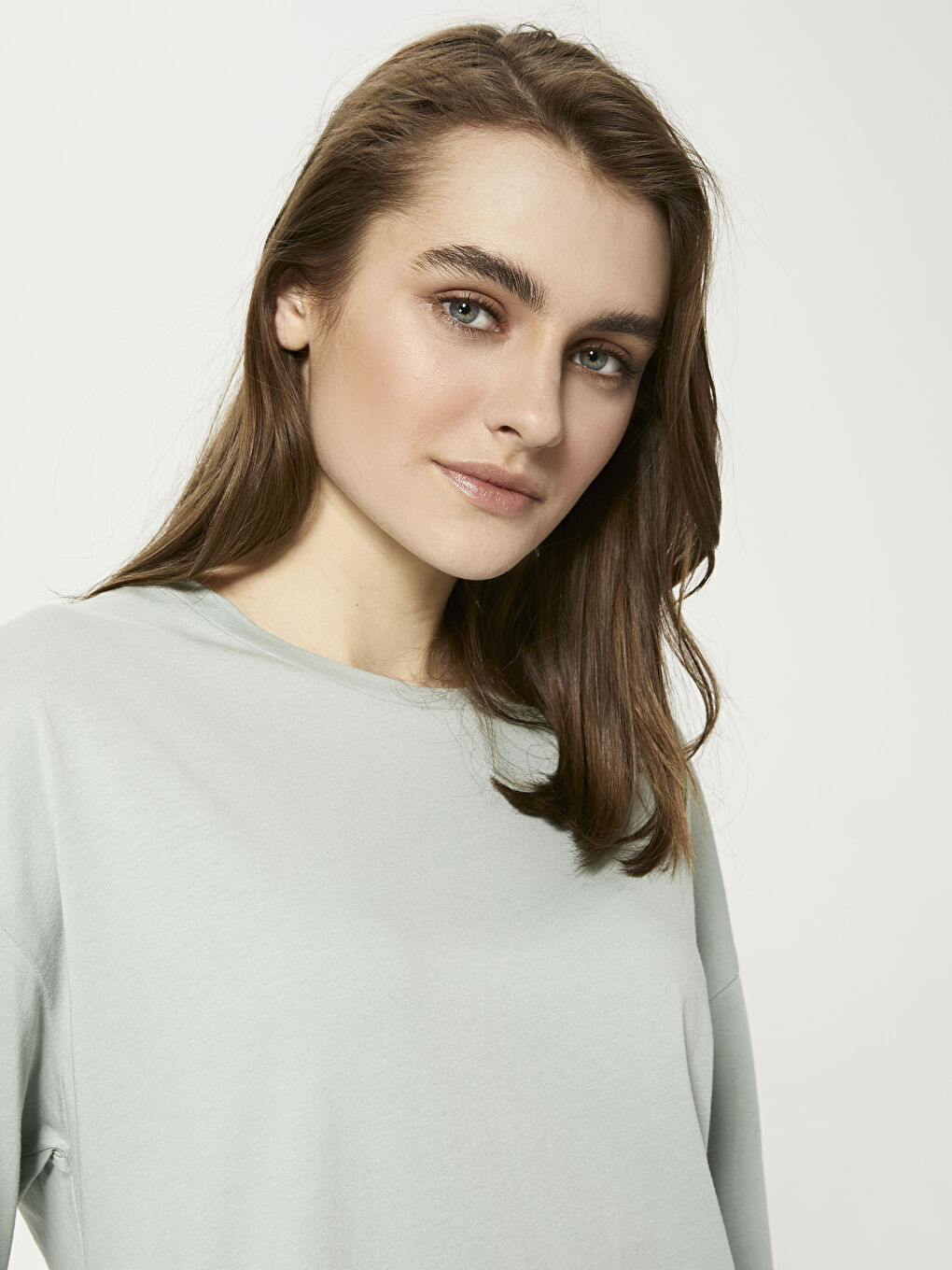 Yeşil Bisiklet Yaka Düz Uzun Kollu Elbise-3