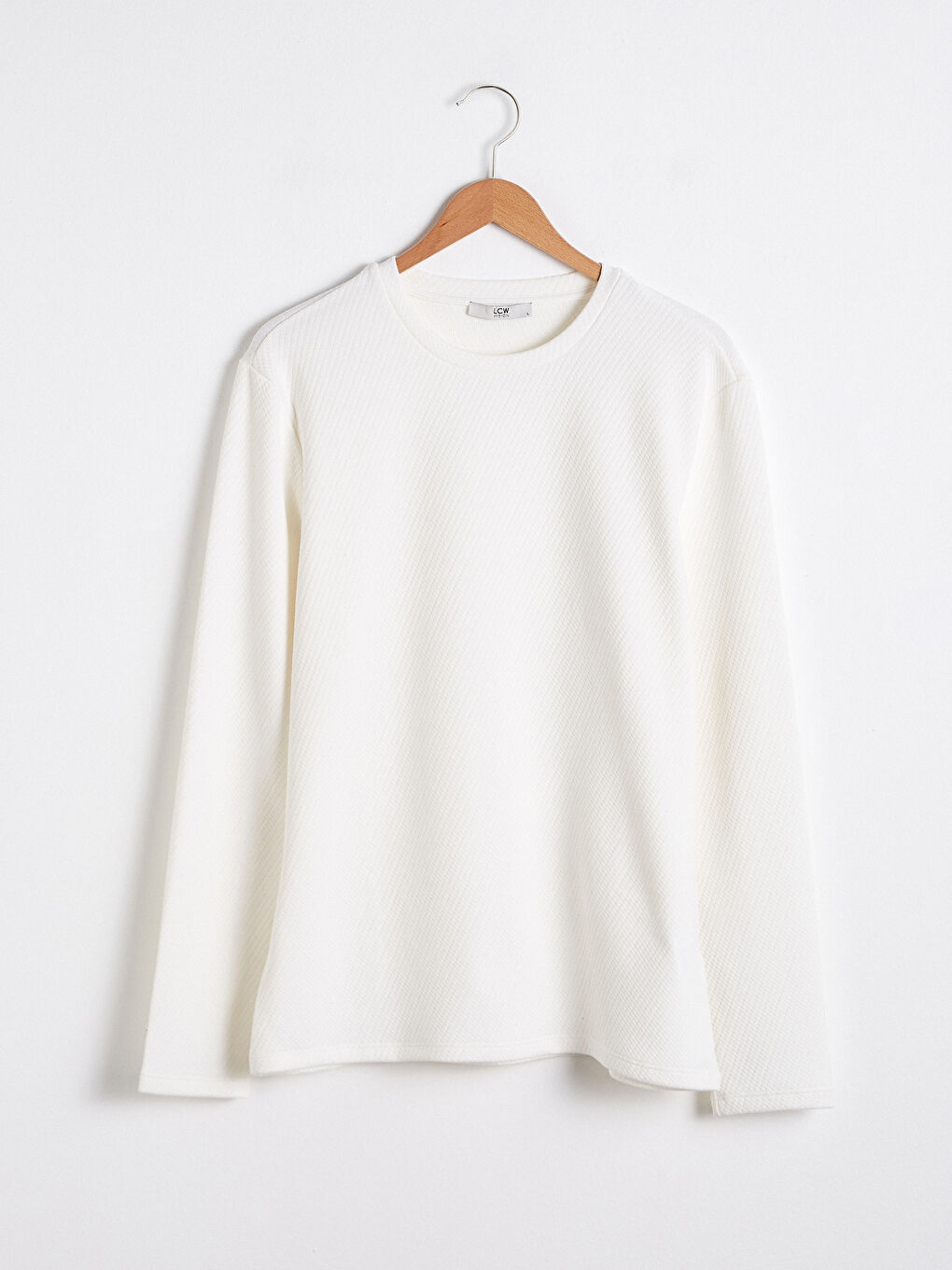 Beyaz Bisiklet Yaka Uzun Kollu Tişört-5