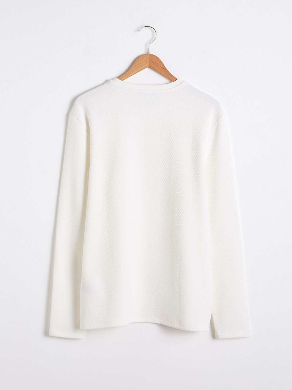 Beyaz Bisiklet Yaka Uzun Kollu Tişört-6