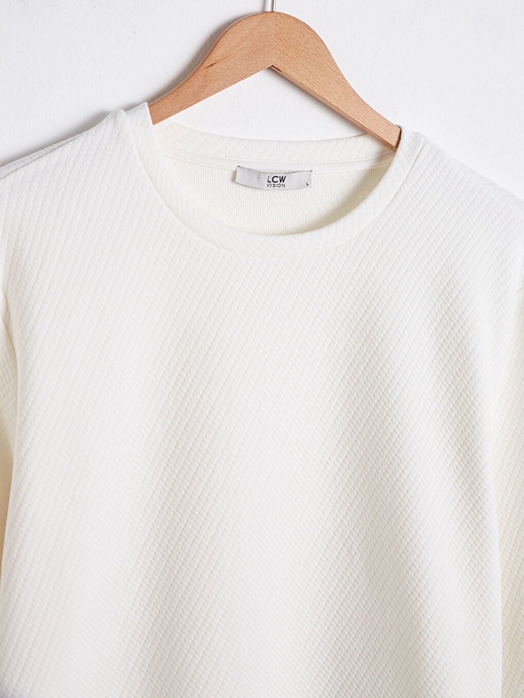 Beyaz Bisiklet Yaka Uzun Kollu Tişört-7