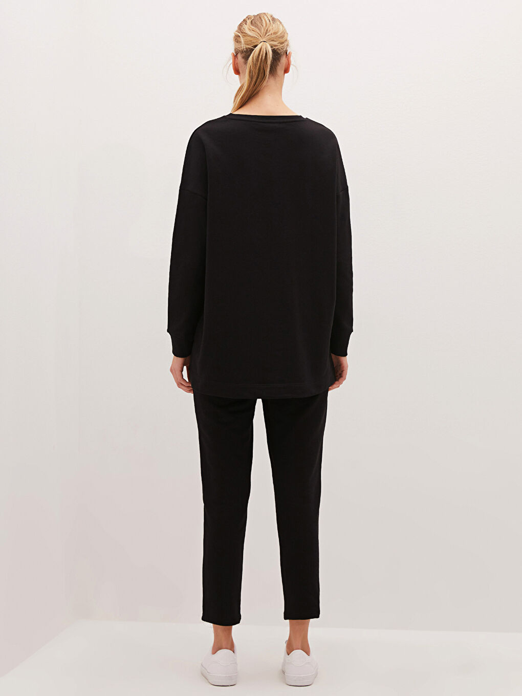 Siyah Beli Lastikli Kadın Eşofman Alt-1