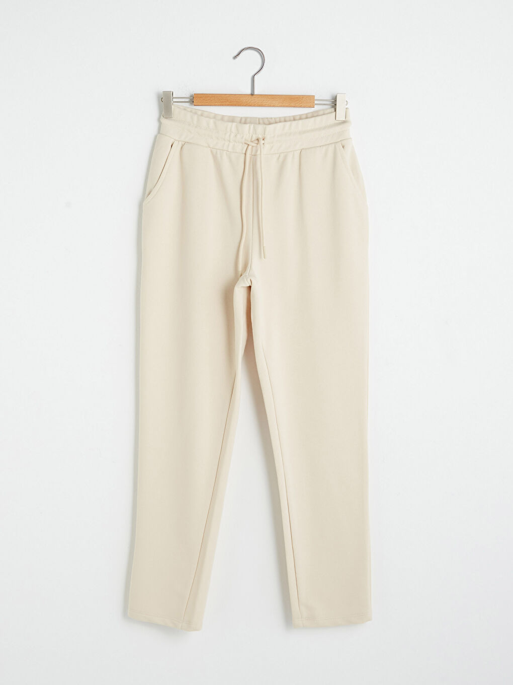 Bej Beli Lastikli Kadın Eşofman Alt-4