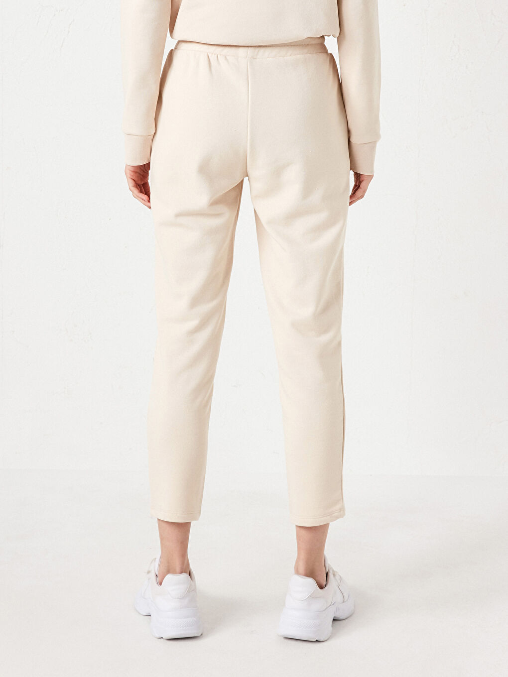 Bej Beli Lastikli Kadın Eşofman Alt-2