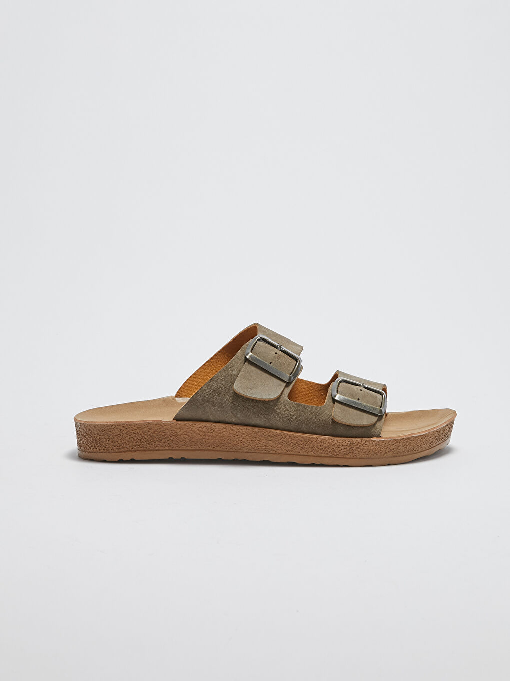 Kahverengi Çift Bantlı Tokalı Erkek Terlik-1