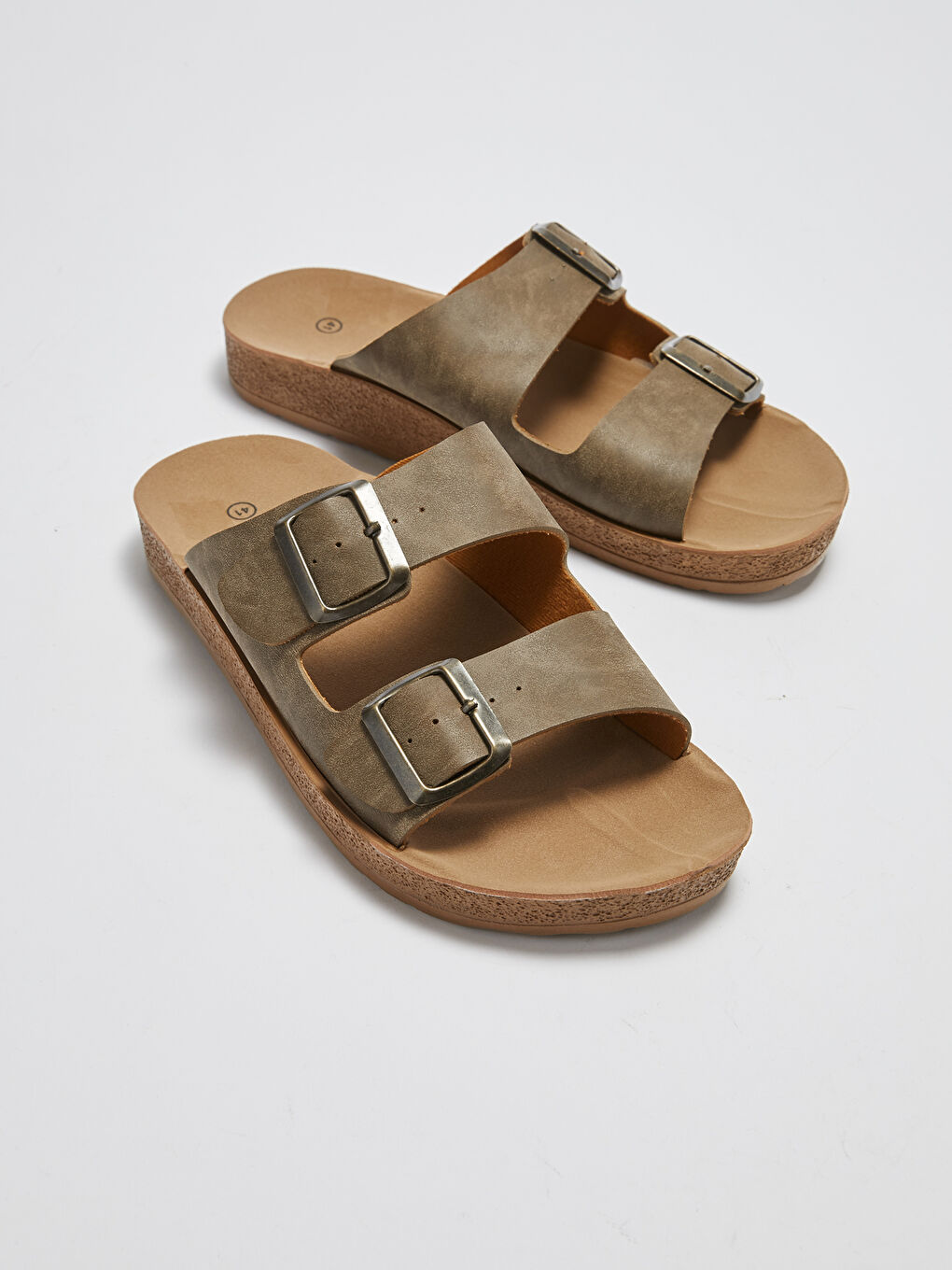 Kahverengi Çift Bantlı Tokalı Erkek Terlik-2