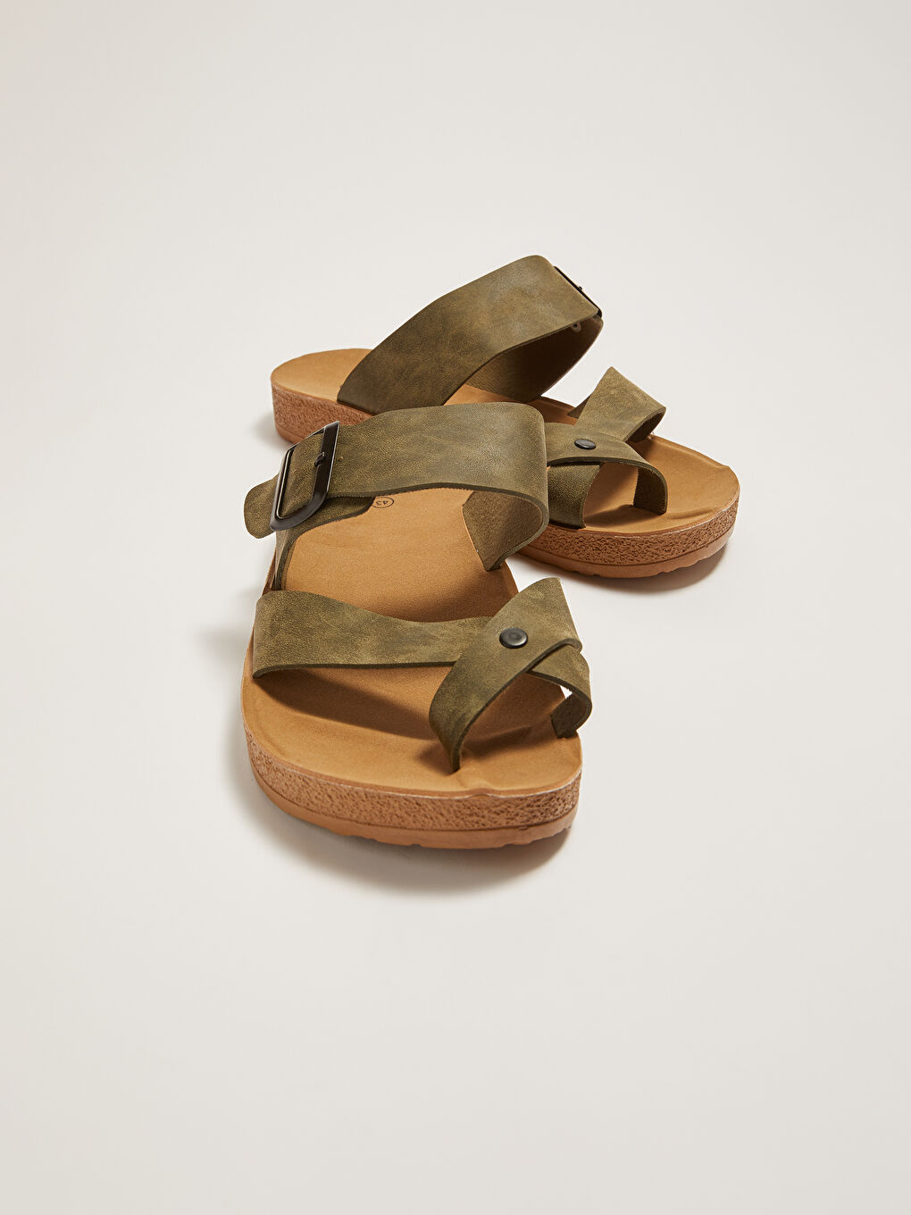 Haki Çift Bantlı Toka Detaylı Erkek Terlik-2