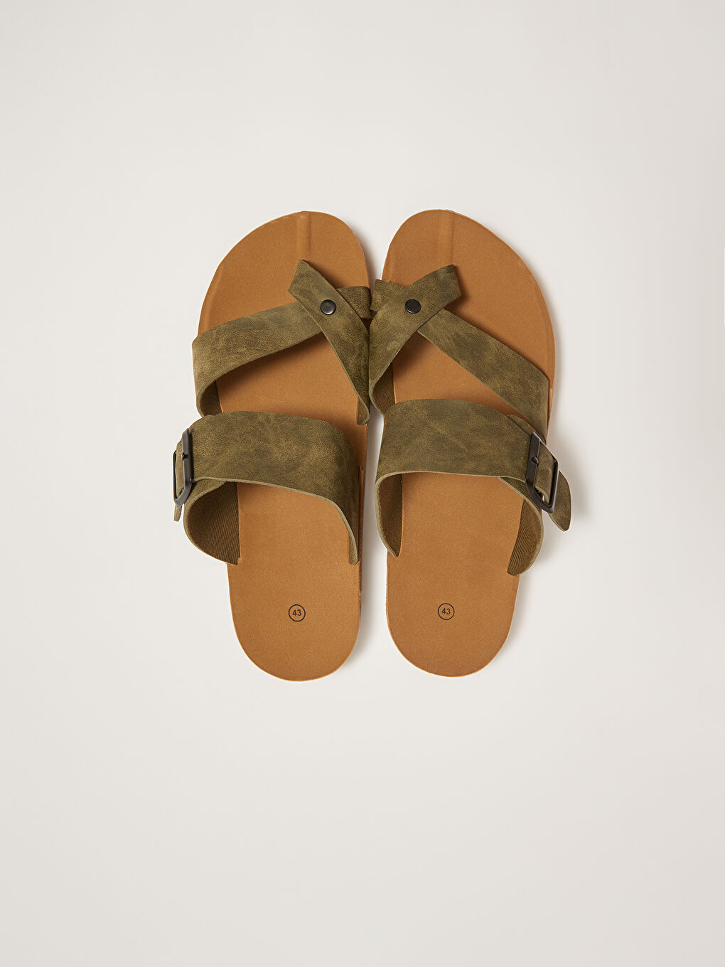 Haki Çift Bantlı Toka Detaylı Erkek Terlik-3