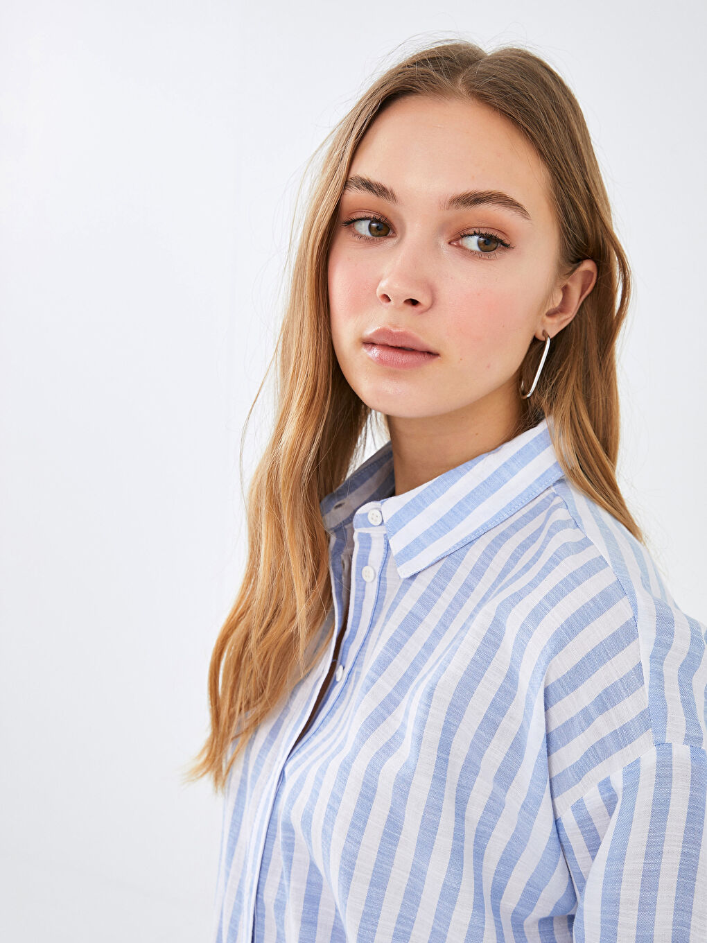Button-Down Striped Long Sleeve Oversized Poplin Women's Shirt-4