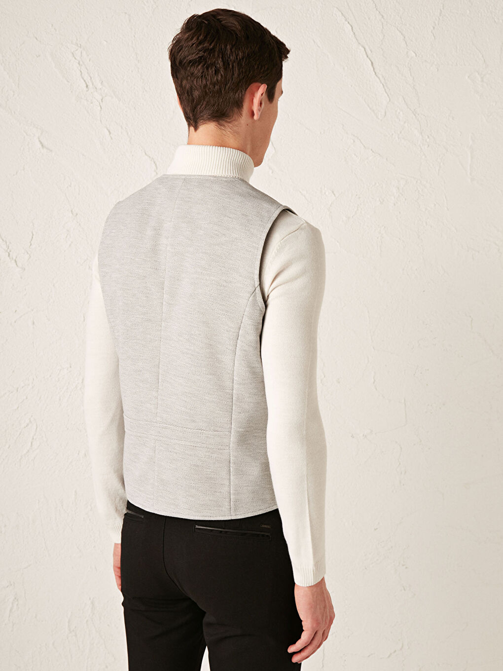 Gri Dar Kalıp Dokulu Klasik Yelek-2