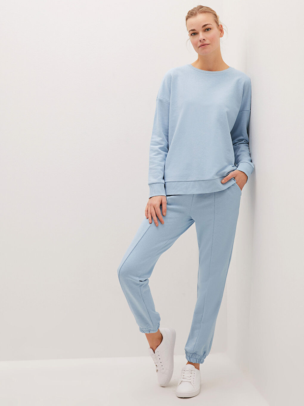 Mavi Bisiklet Yaka Düz Uzun Kollu Kadın Sweatshirt-4