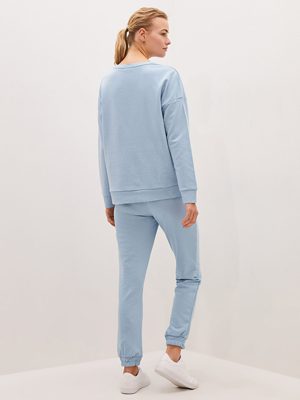 Mavi Bisiklet Yaka Düz Uzun Kollu Kadın Sweatshirt-5