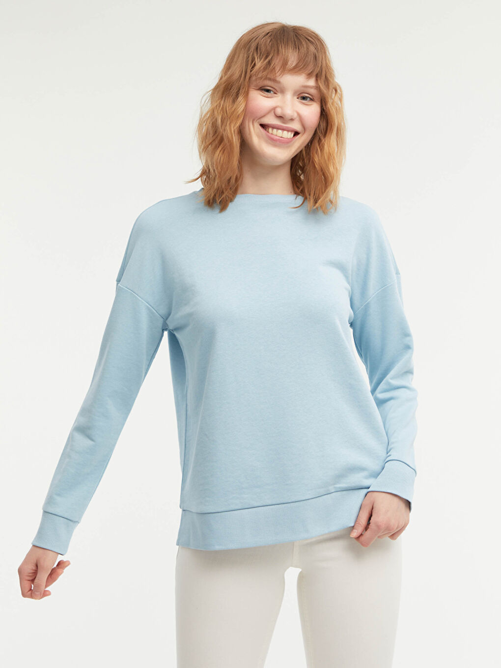 Mavi Bisiklet Yaka Düz Uzun Kollu Kadın Sweatshirt-16