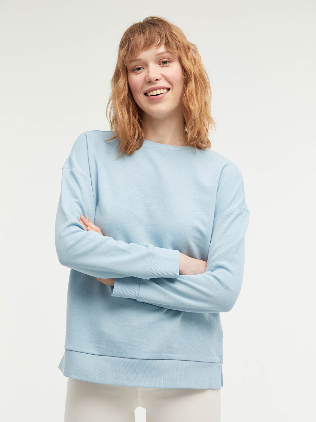 Mavi Bisiklet Yaka Düz Uzun Kollu Kadın Sweatshirt-12