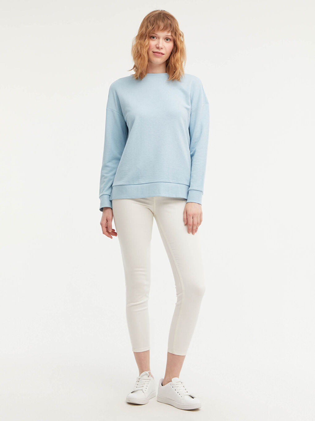 Mavi Bisiklet Yaka Düz Uzun Kollu Kadın Sweatshirt-13