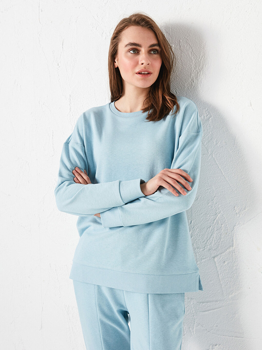 Mavi Bisiklet Yaka Düz Uzun Kollu Kadın Sweatshirt-7