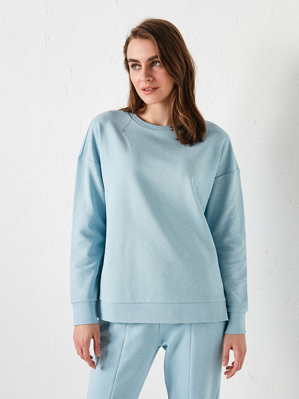 Mavi Bisiklet Yaka Düz Uzun Kollu Kadın Sweatshirt-8