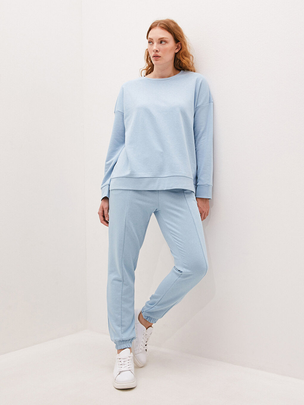 Mavi Bisiklet Yaka Düz Uzun Kollu Kadın Sweatshirt-1