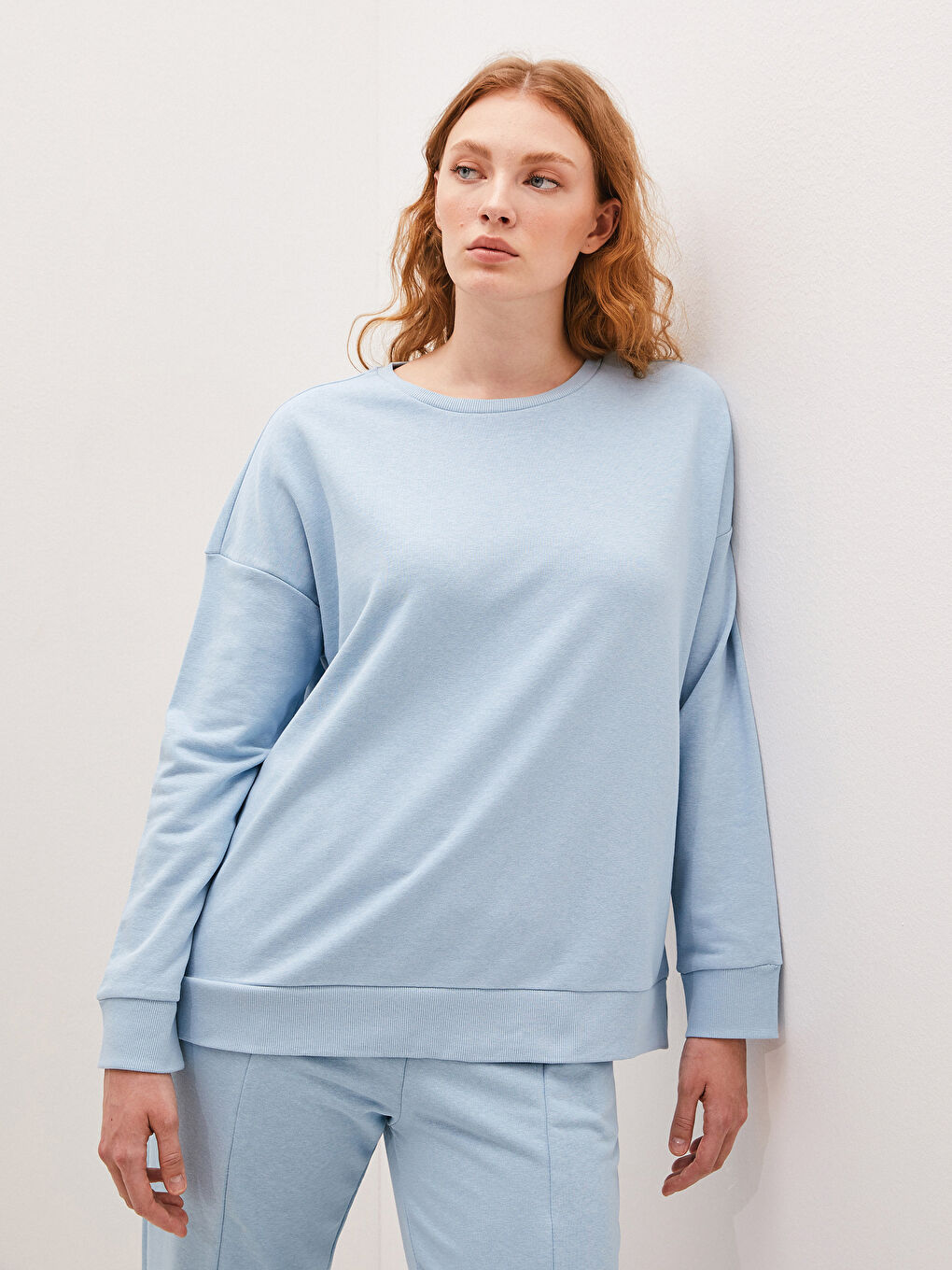 Mavi Bisiklet Yaka Düz Uzun Kollu Kadın Sweatshirt